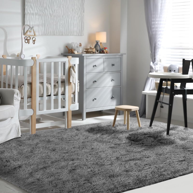 Terrug Grey Fluffy Area Rug for Bedroom, 3x5 Ft Tie-Dyed Shag Throw Rugs, Soft Machine Washable Plush Carpet with Non Slip Backing for Girls Kids Room Bedside Floor Decoration - Image 4